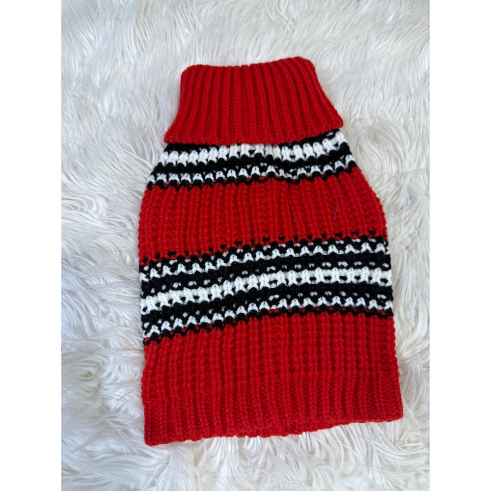 Red White Black Knit Dog Sweater Turtleneck Fair Isle Pattern Small Pet Clothes